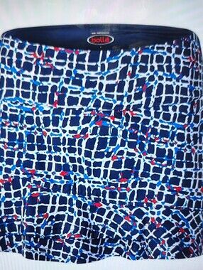Bolle Palermo HP 12" Drop Swing Skirt - Navy Wavy Red Dot Grid Sz S